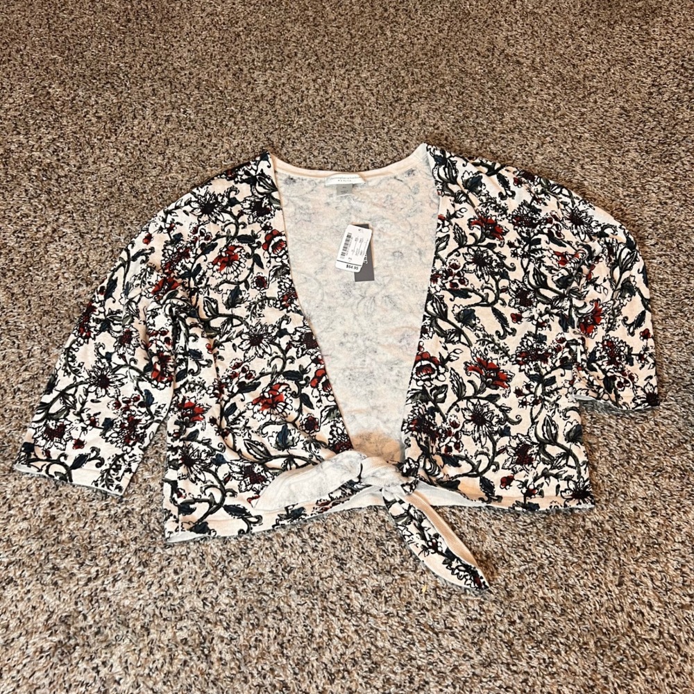 Christopher & Banks Petite‎ Floral Tie Front Cardigan, 3/4 Sleeve, Elegant
